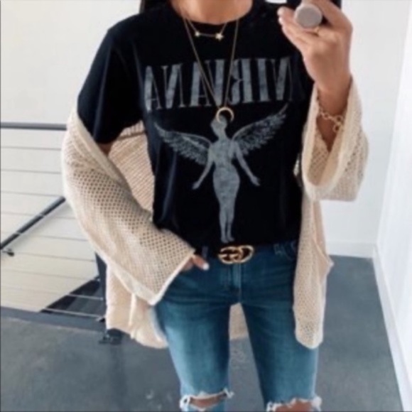Tops - Black Nirvana band graphic tee Fitted vintage style angel